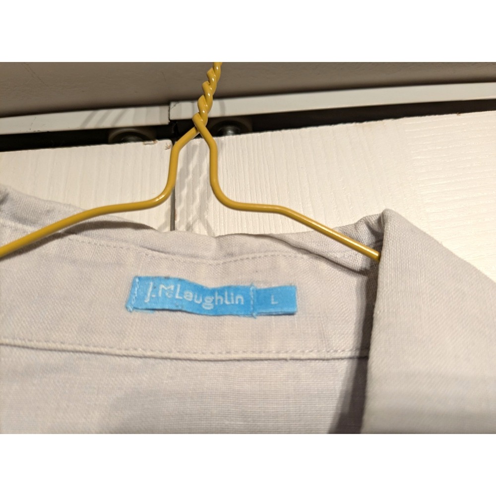 J. Mclaughlin Button Up Linen Shirt Mens L Beach/Formal Light Gray‎ Long Sleeve - Picture 5 of 16
